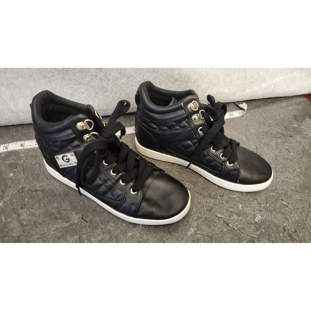Guess G by Guess Shoes Womens Size 6 Black High Top Quilted Sneakers Gold Trim